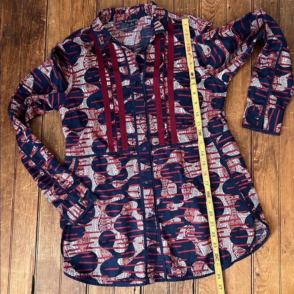Women’s Brooks Brothers top blouse long sleeve tunic blouse Navy Burgundy - Picture 5 of 11